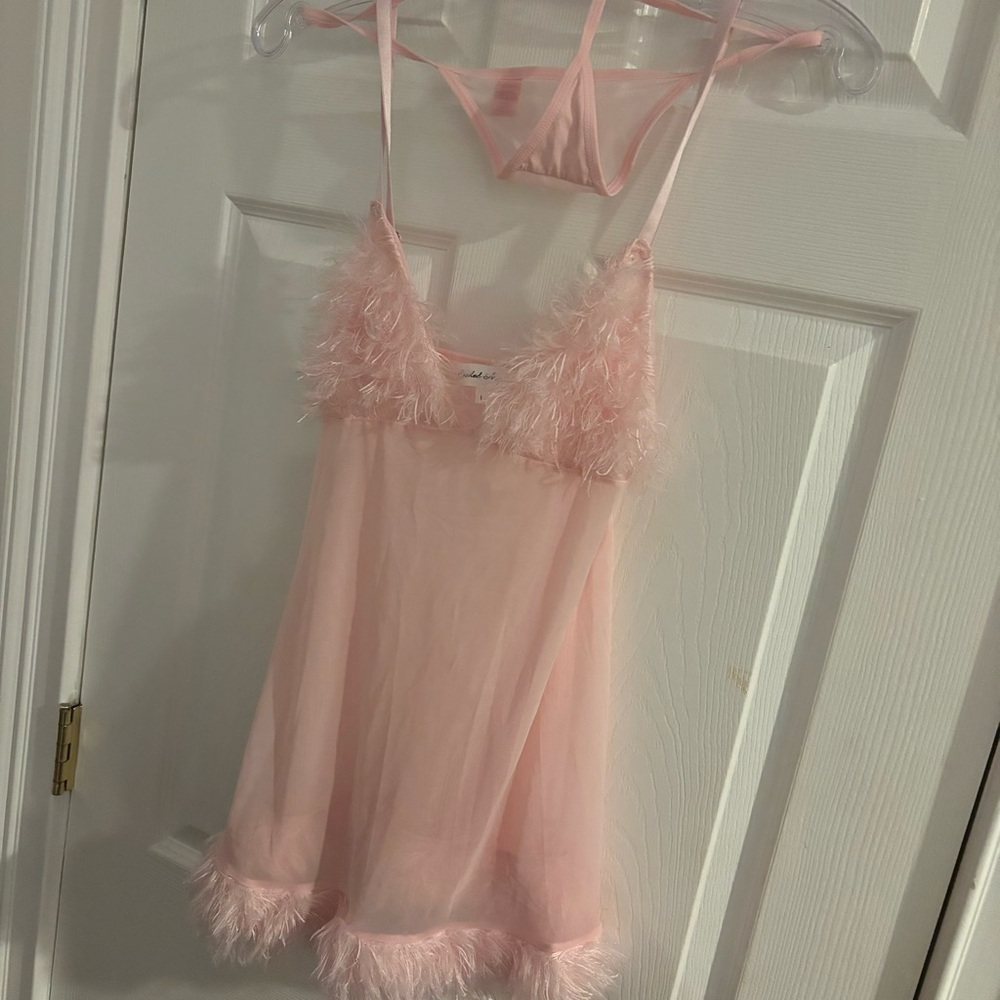 Pink Feathered Lingerie Set